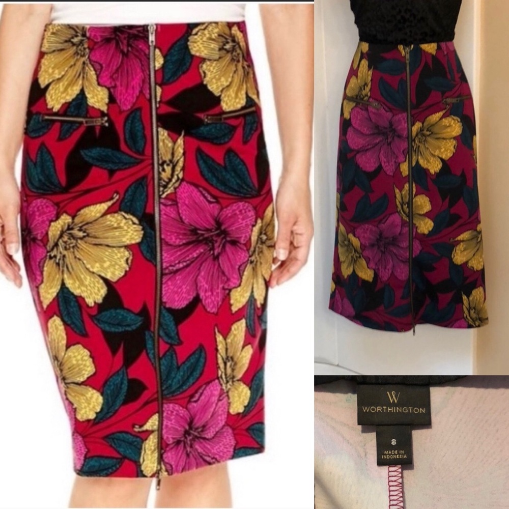 Worthington flower print pencil skirt S